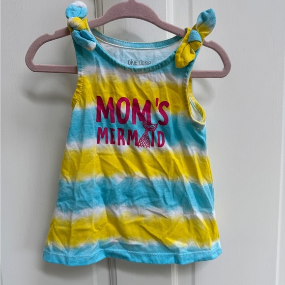 Okie Dokie 2T Girls Blue and Yellow Mom’s Mermaid Tank Top Shirt with Knots - Picture 1 of 6